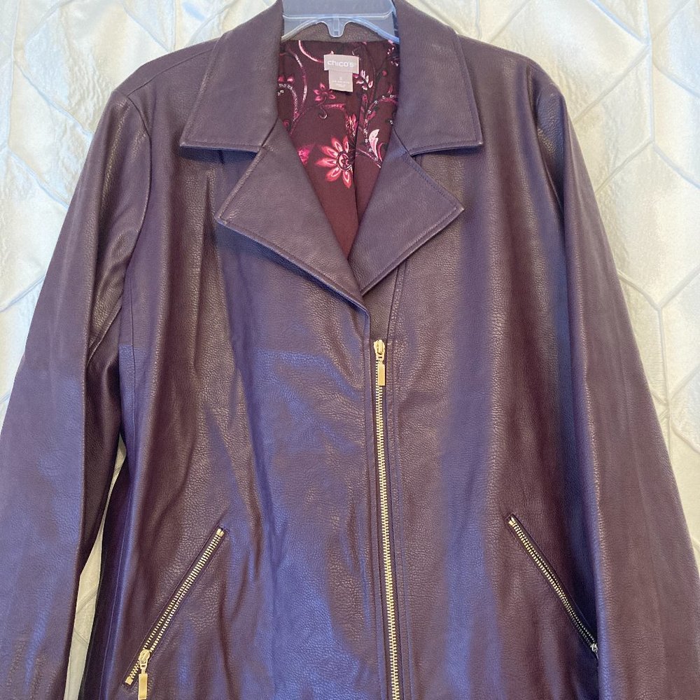 Vegan leather moto jacket - Chico's Size 3